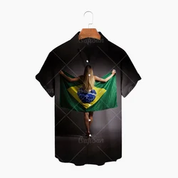Statue de Football du Christ drapeau brésilien, chemise à motif personnalisé, impression 3d, manches courtes, pour hommes et femmes, haut hawaïen respirant, nouvelle collection 