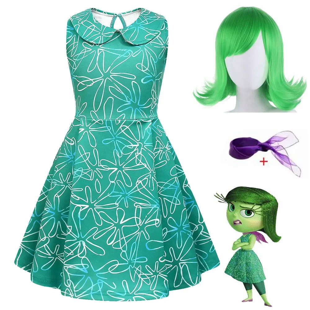 Movie Inside Out 2 Childrens Cosplay Costume Wig Girls Clothing Carnival Halloween Fashion Party Sets cosplay costume,kids girls dress,halloween dress outfit