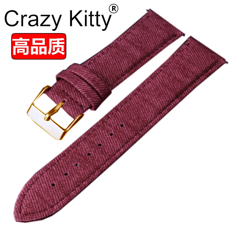 Genuine Leather Cowboy-Style Quick Release Watch Strap - Fabric Accent