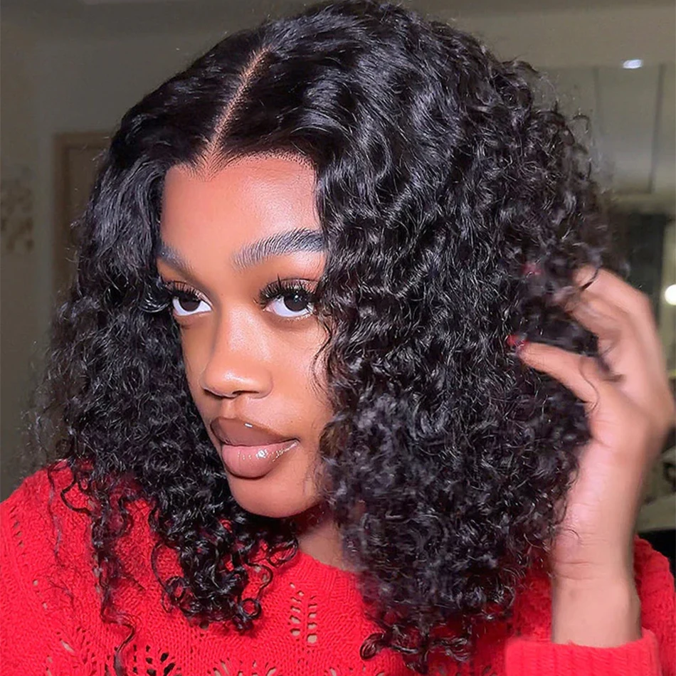 

12A Short Bob Wig Wear and Go Kinky Curly Lace Frontal Human Hair Wigs 13x4 Glueless HD Transparent Deep Wave Lace Front Wig