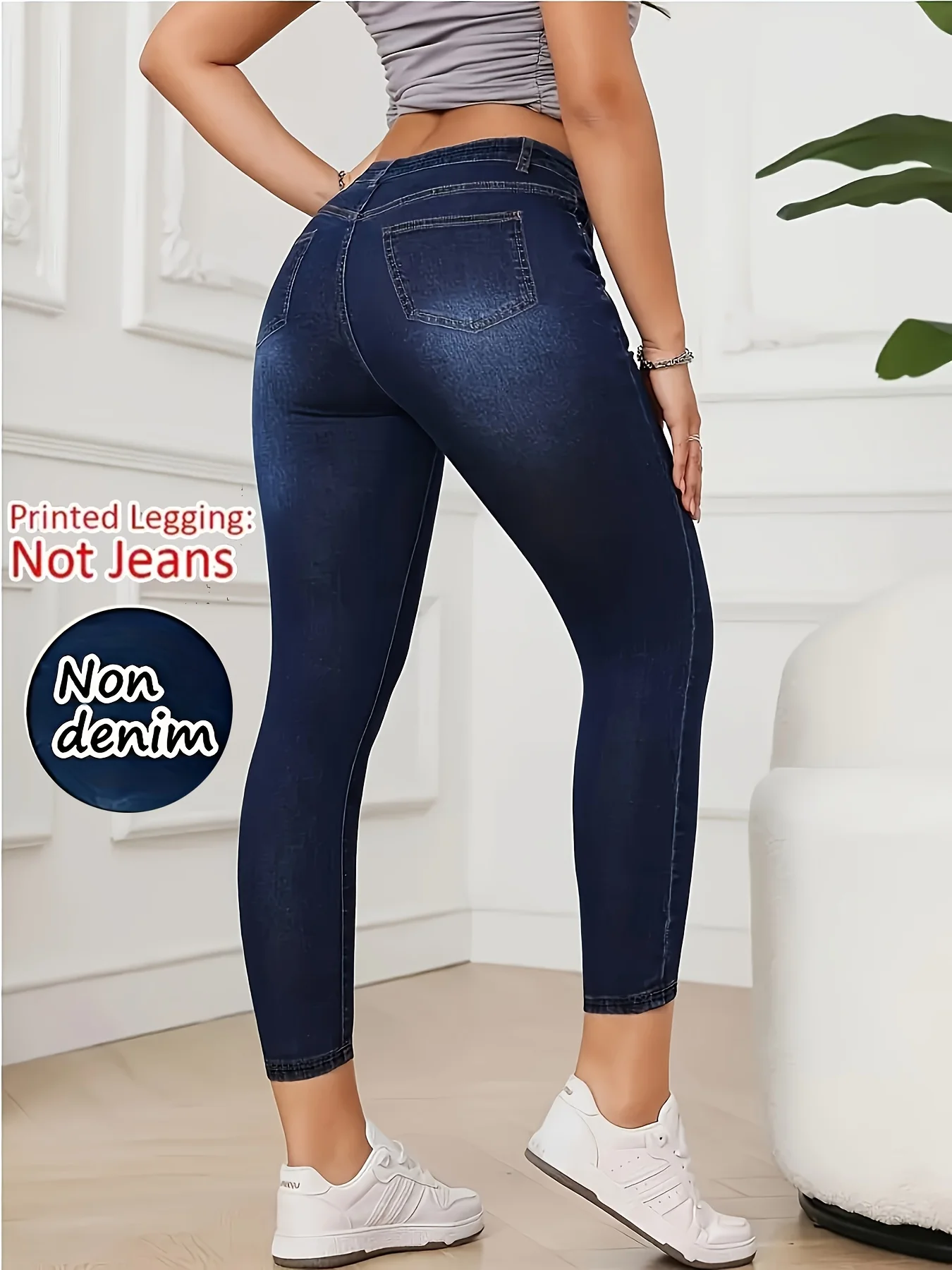 【Non-Denim】Women's Faux Denim Print Leggings, Sports Casual Skinny Pants, Thin Soft Skin-Friendly Yoga Pants, All Seasons Wear L 2