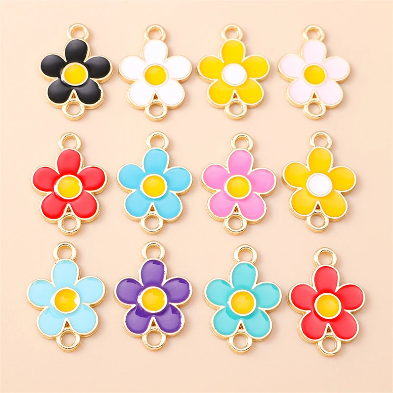 20pcs 귀여운 다채로운 에나멜 꽃 참 장식품 쥬얼리 만들기용 커넥터 팔찌 목걸이 귀걸이 수제 DIY 공예 용품