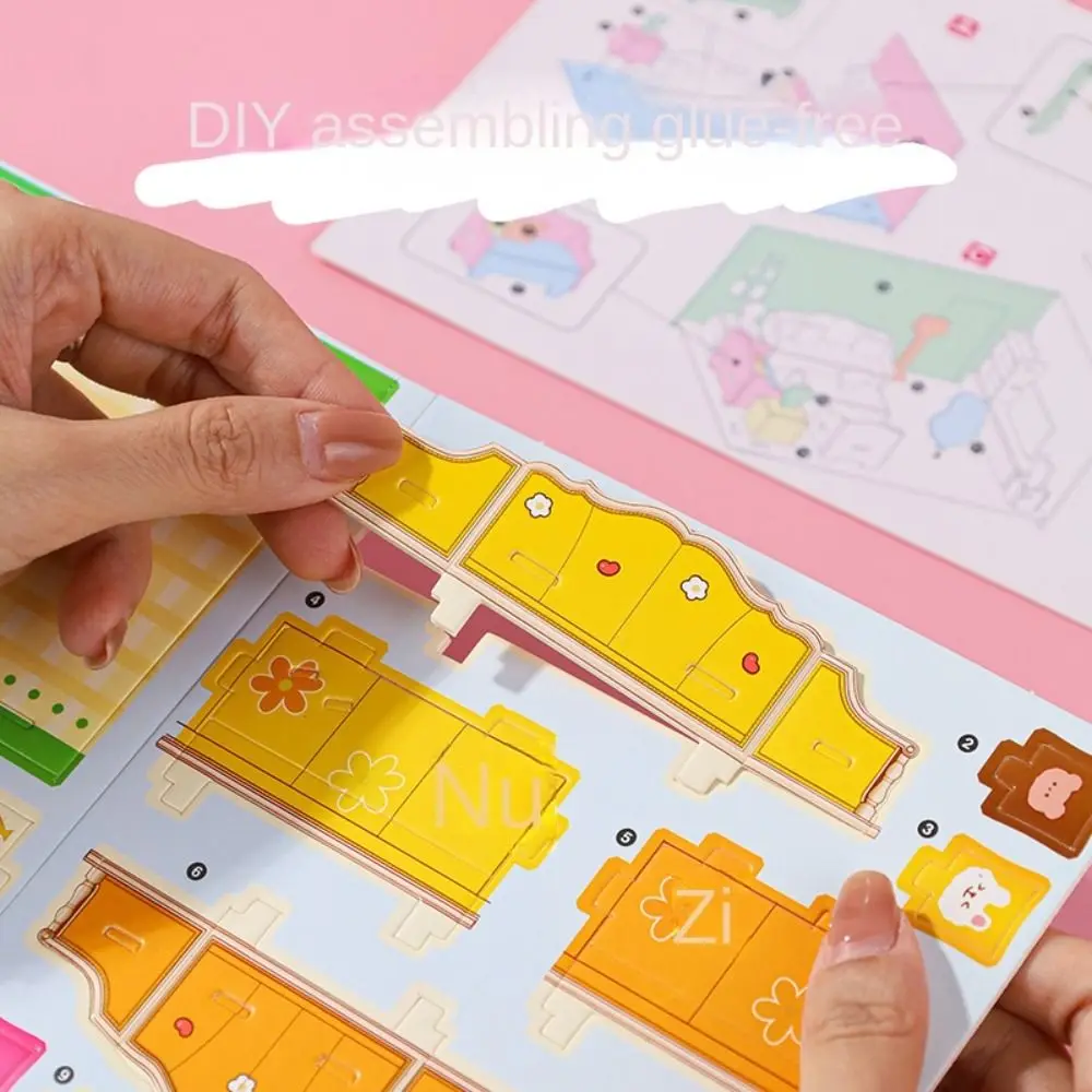 Cartoon 3D Model 3D Room Model Puzzle Kitchen Bedroom 3D Room Cardboard Handmade Bathroom Room Model Craft