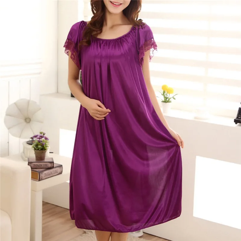 Summer Ice Silk Sleeping SkirtPlus Large Size Long Skirts Light Comfortable Women Sleeping Skirt Short Sleeve Extended Widened