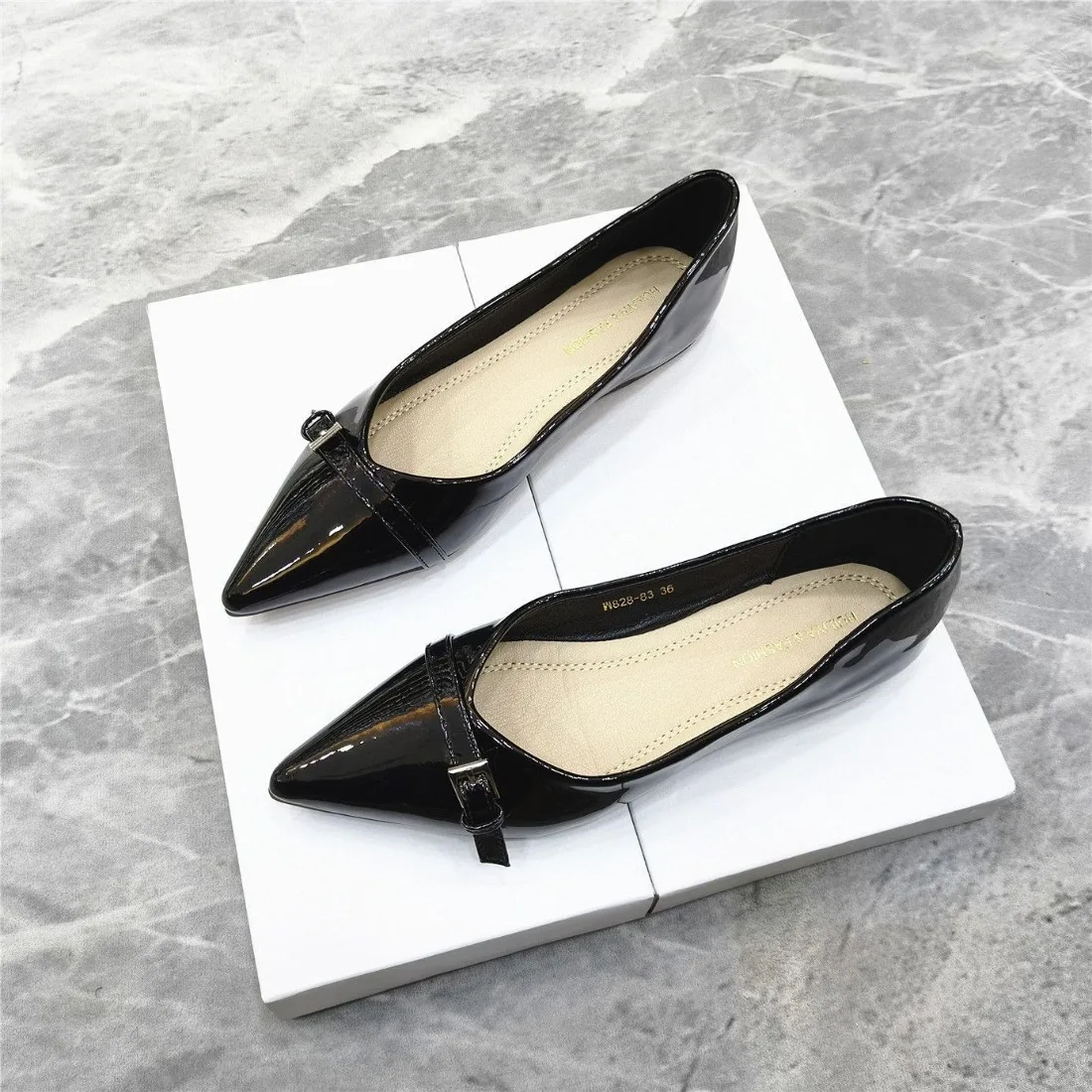 New Summer Women's Dress Shoes Patent Leather Slip on Pointed Toe Sandals Buckle Slingbacks Mid Heels Pumps Sandalias Mujer