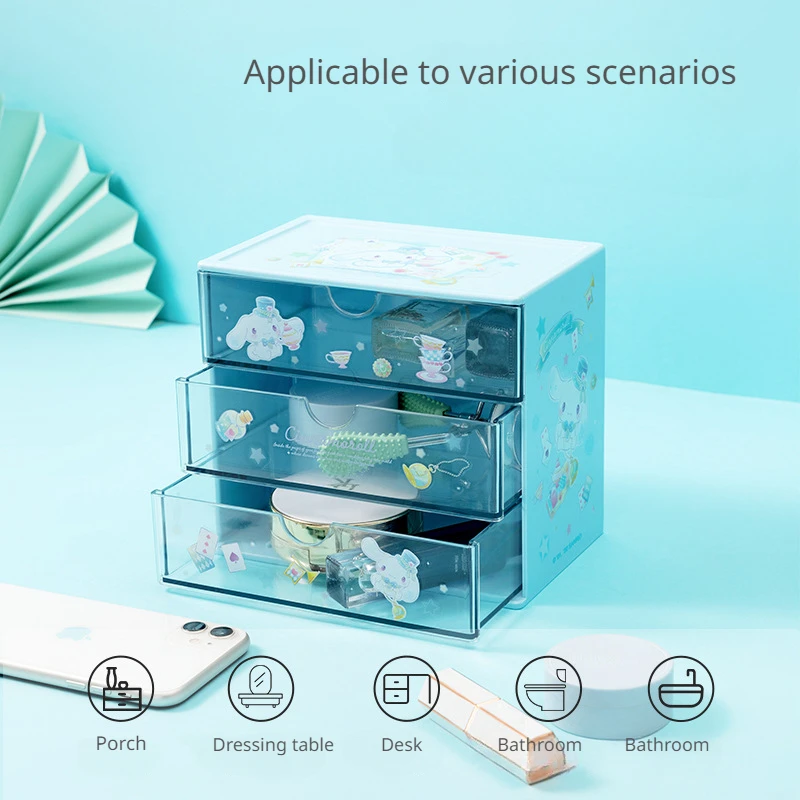 MINISO Sanrio Storage Box Kuromi Cinnamoroll MyMelody Nine-Grid Drawer  Desktop Kawaii Children's Stationery Ornament Arrangement