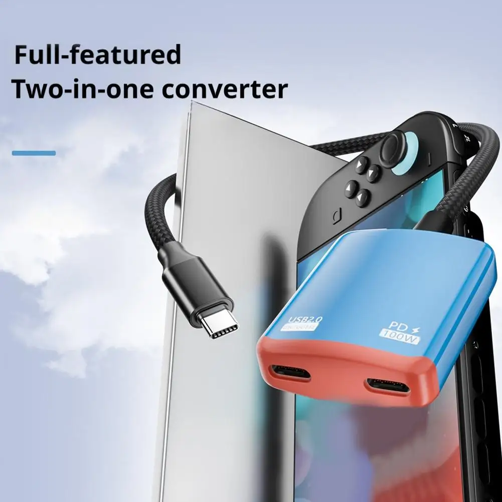8K 60Hz 타입 C to USB C 비디오 어댑터 PD 100W 고속 충전 480Mbps 데이터 컨버터 2 in 1 스플리터 (맥북, 아이패드, 삼성 포트용)