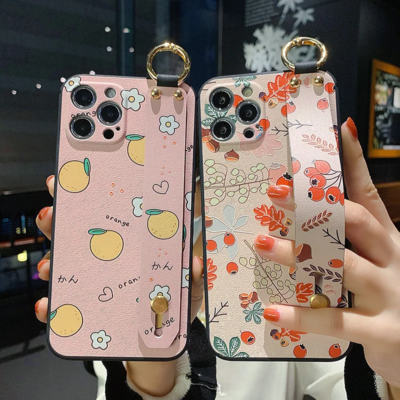 Cute Lovely Fruit Orange Soft TPU Wrist Strap Phone Case Cover