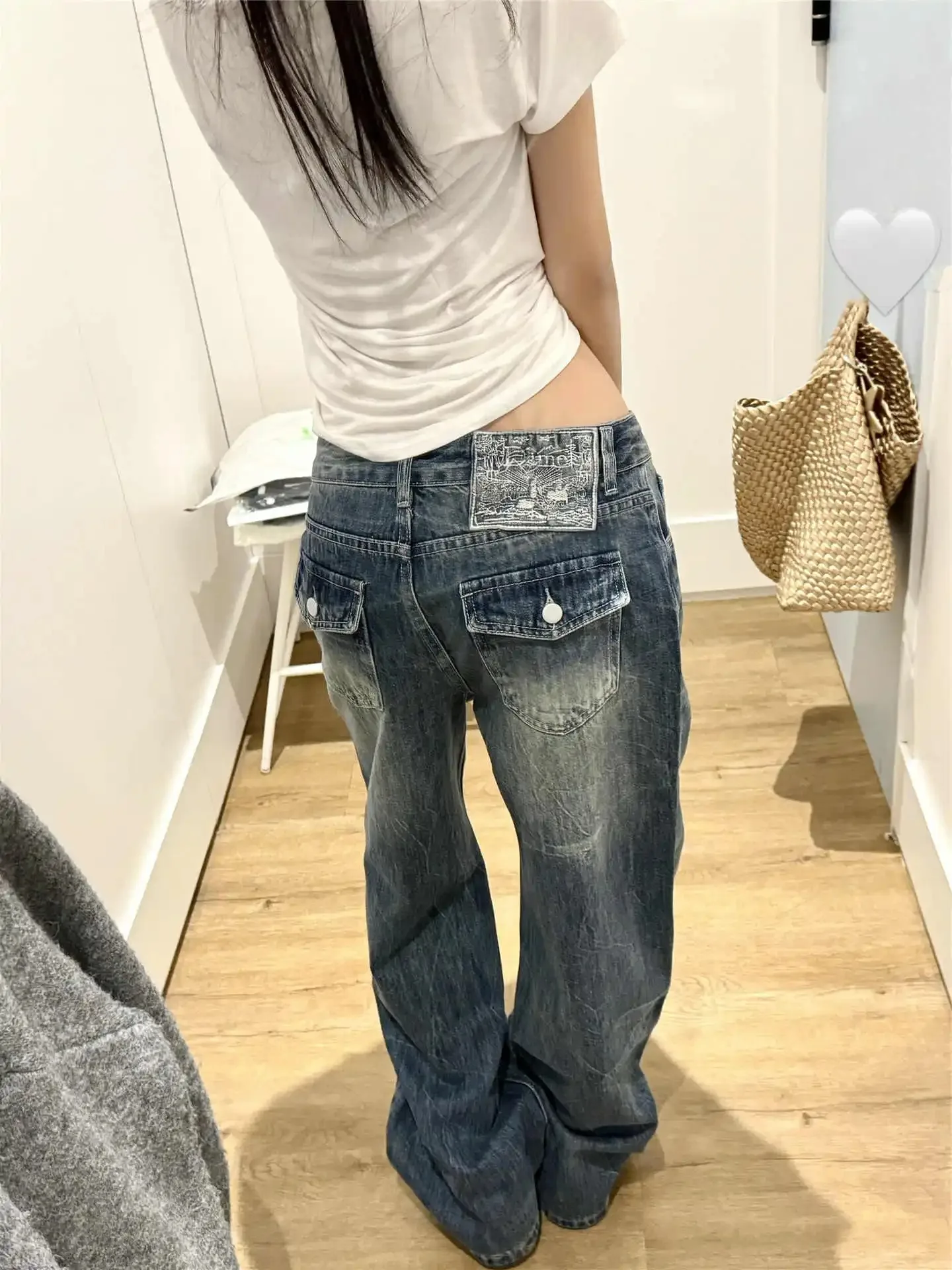 여성용 아메리칸 레트로 헐렁한 청바지 데님 팬츠 와이드 핏 Y2K 하이 스트리트 카우보이 클린핏 일본 하라주쿠 타이드 2000년대 시크 뉴