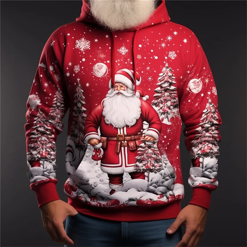 

Graphic Santa Claus Men's Fashion 3D Print Hoodie Sports Outdoor Holiday Vacation Hoodies Red White Red Long Sleeve Hooded