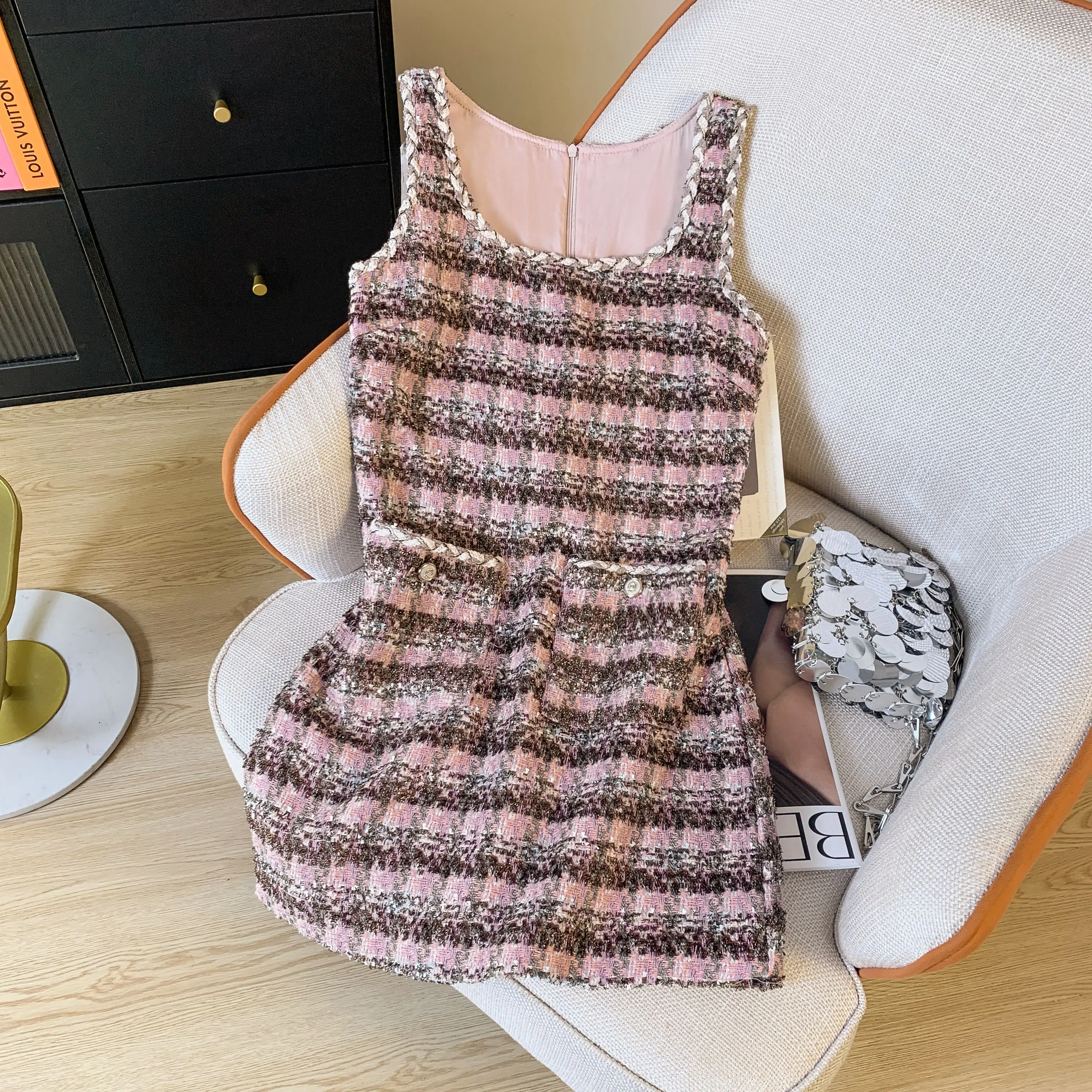 Daga - Be Like A Women Sparkle Tweed Three Piece Short Set - Pink main image 0