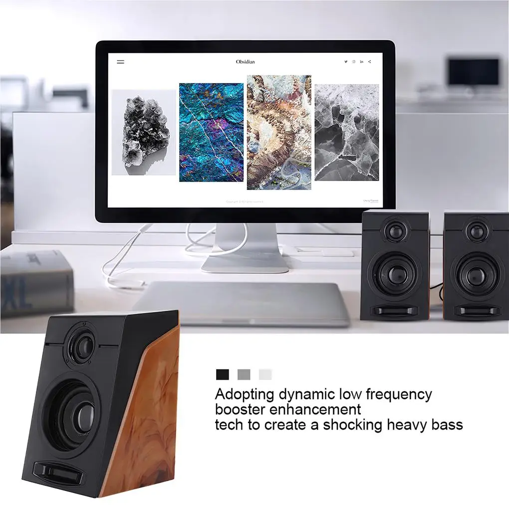2 Pieces Computer Bass Speaker Music Player Tool Home Multimedia Speakers Sound Box for Household Studio Desktop Shop Use