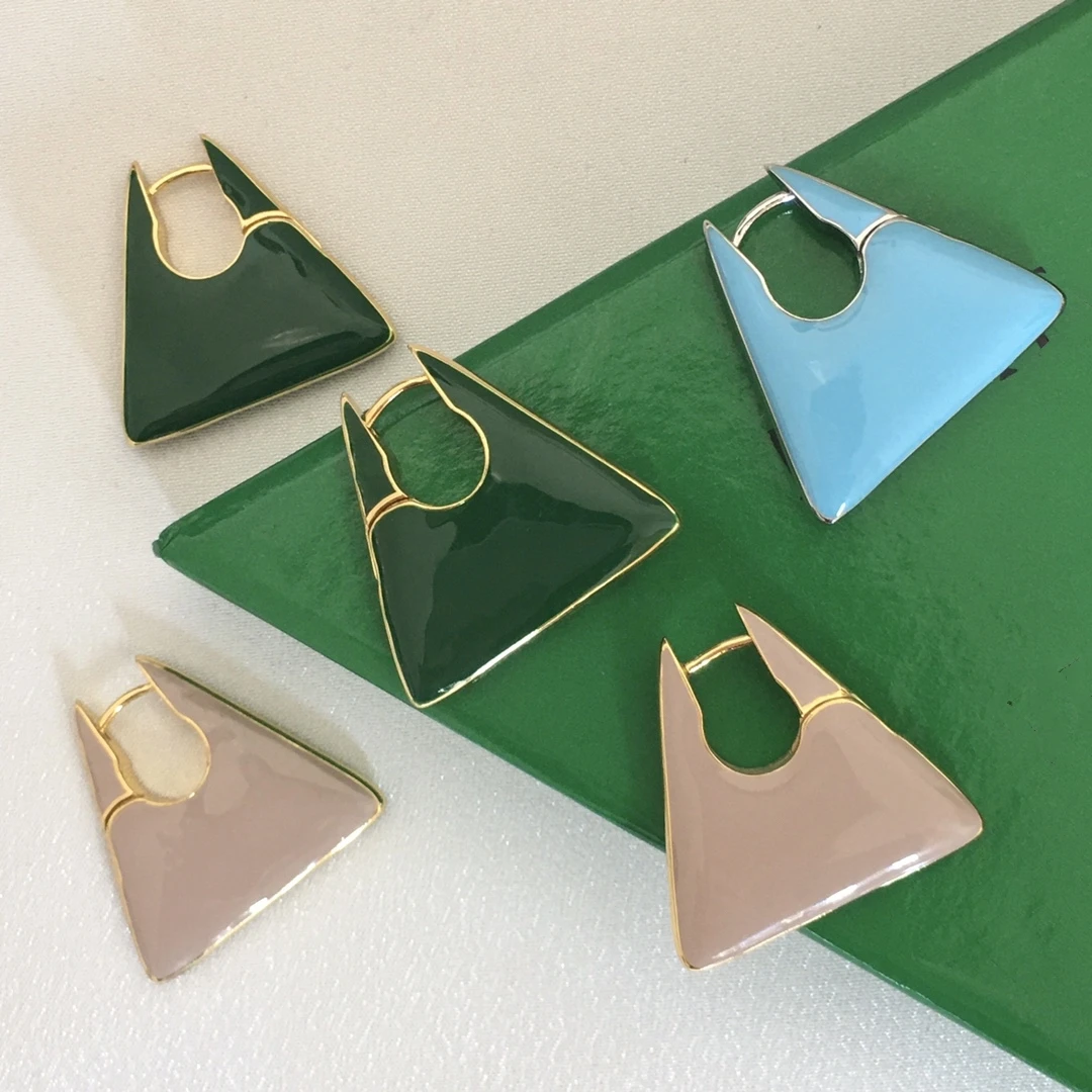 

24 new triangle enamel ear buckle female senior sense temperament three-dimensional ear buckle