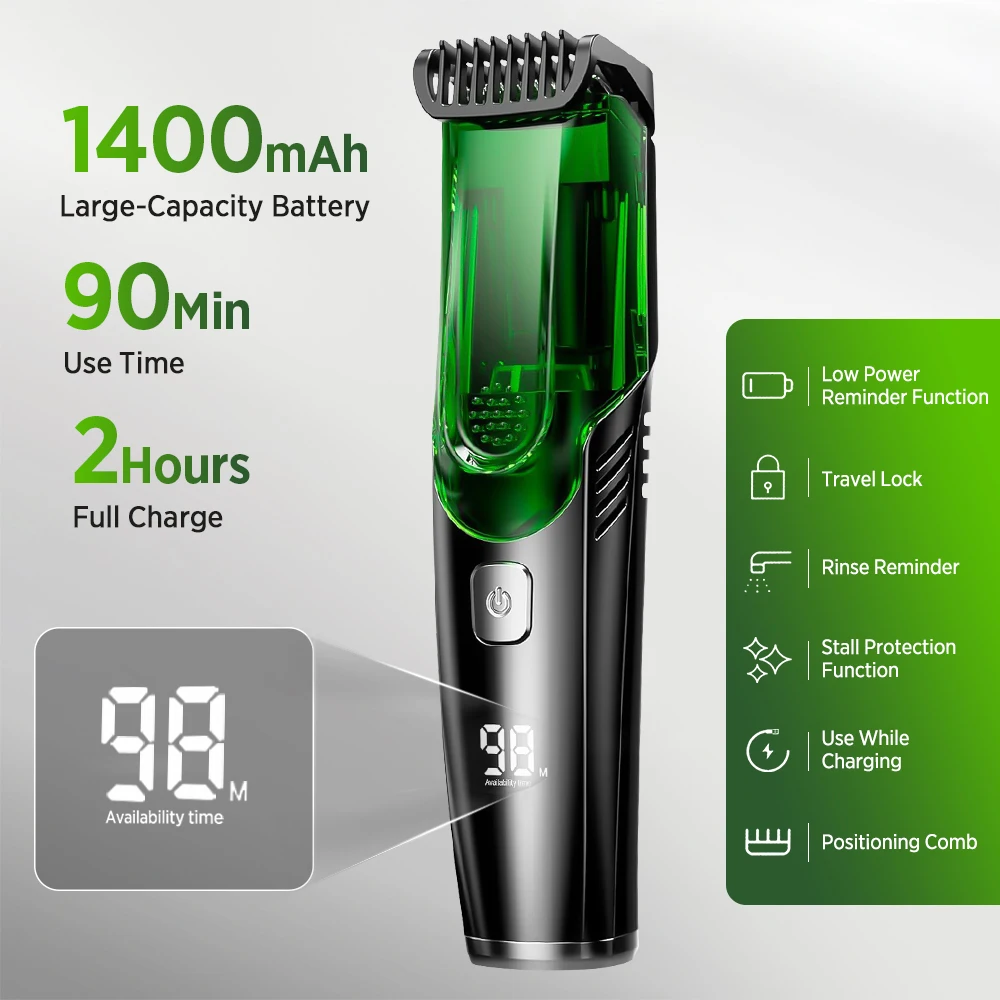 Portable 2 in 1 Vacuum Beard Trimmer for Men, 1-20mm Adjustable Length, Electric Vacuum Trimmer for Beard, Mustache, Stubble