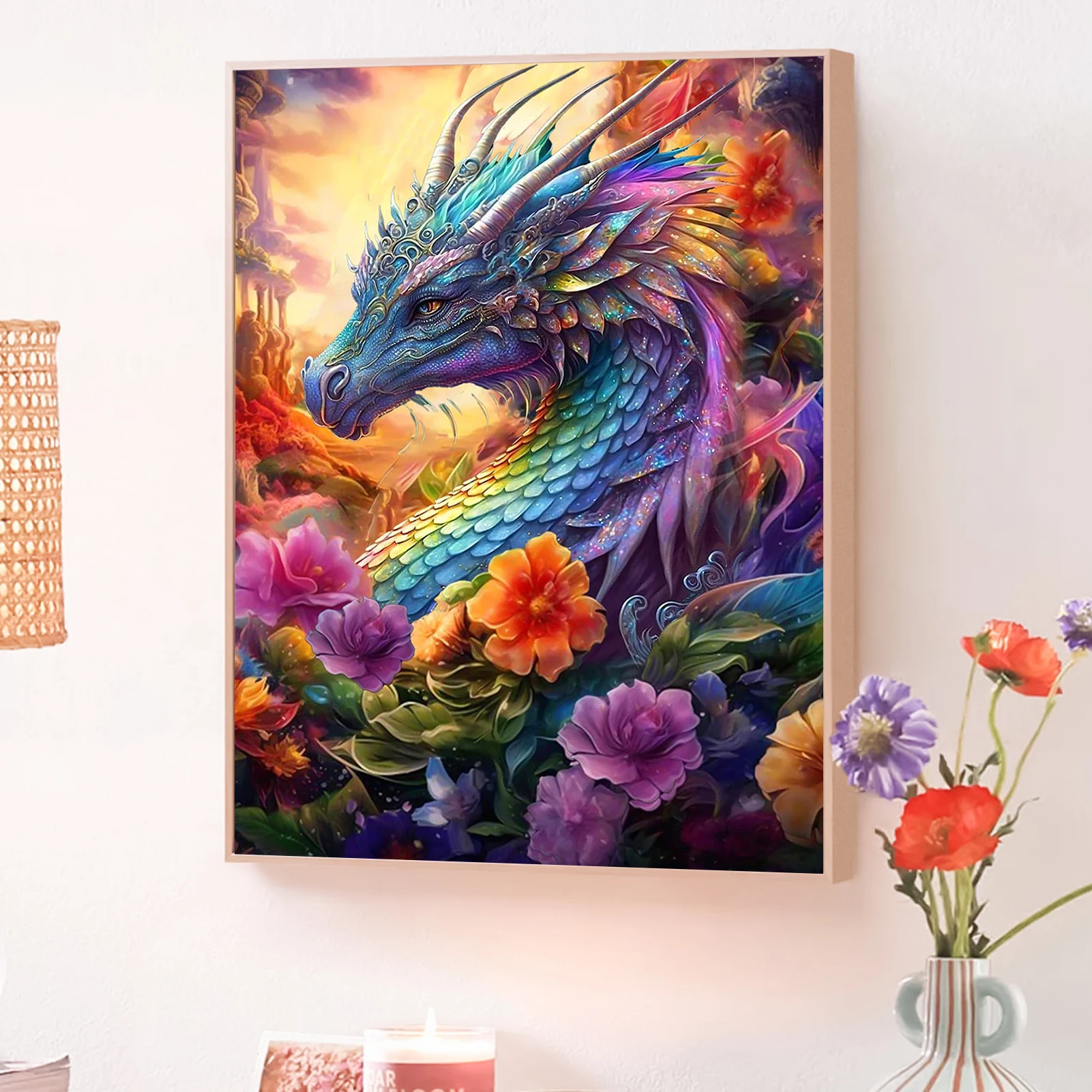 Paint By Numbers Kit For Adults, Red Dragon Statue Sunrise Scene Paint Numbers Easy Paint Numbers Kit Adults Beginner Diy Adult Paint Number Kits Canvas Home