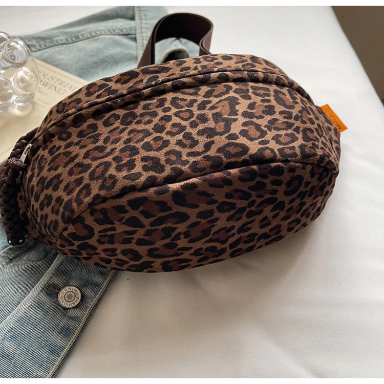 Women's Leopard Print Chest Bag, Autumn/Winter Fashion Crossbody Bag, Trendy Sporty Multifunctional Waist Bag Waist Packs bolsa