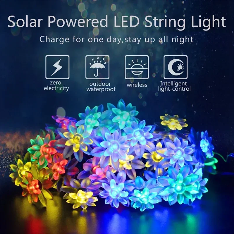 

1.5-22M LED Lotus String Lights Solar Outdoor Party Christmas Wedding Decoration Light Bedroom Living Room Lamps String