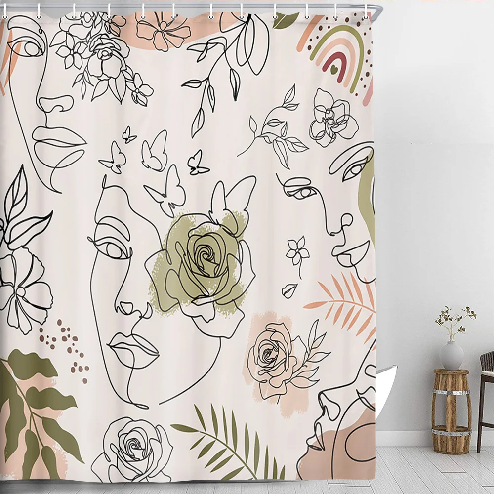 

NYMB Flowers Tropical Leaves Shower Curtain Bohemian Bathroom Decor Abstract Minimalist Style Waterproof Fabric with Hooks