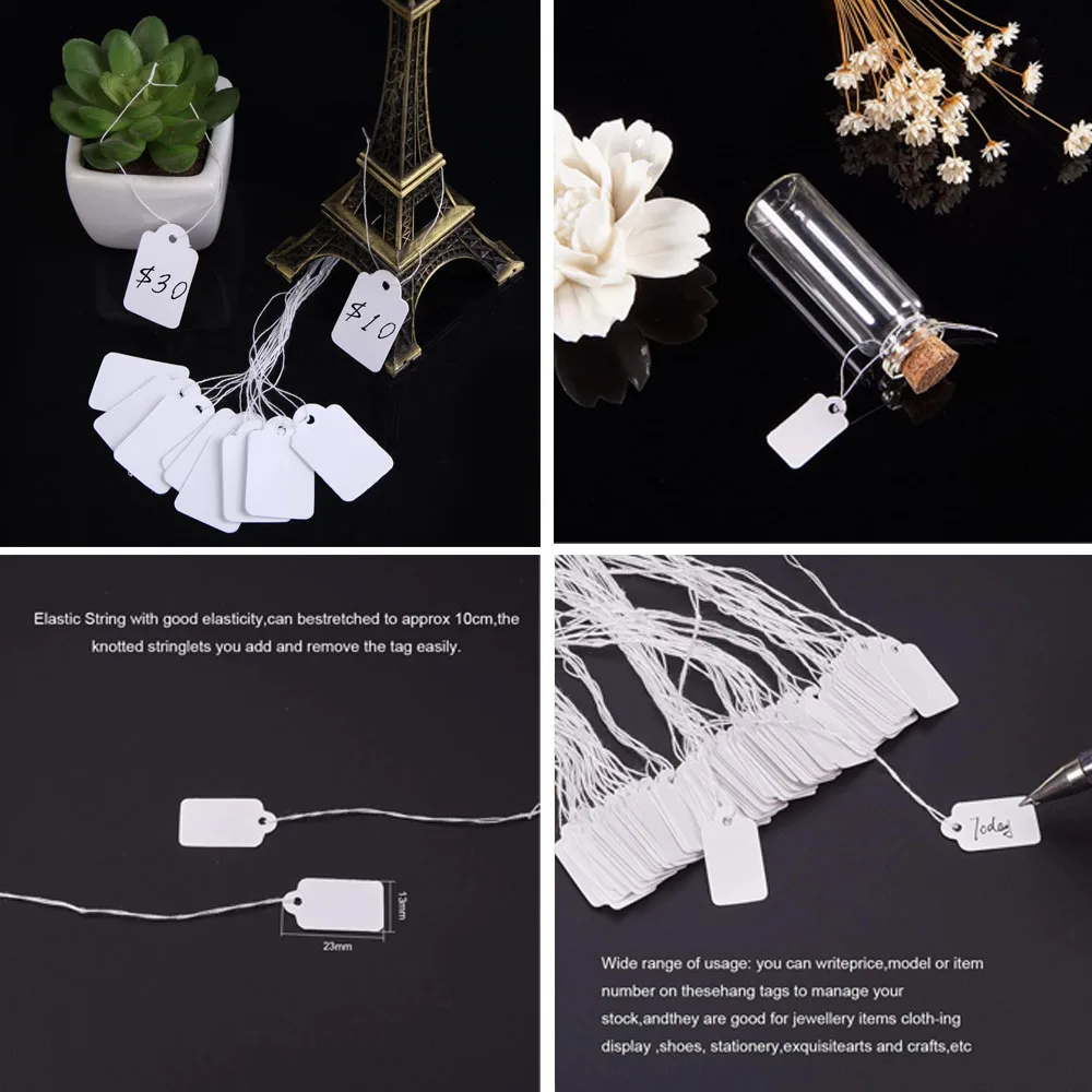Lots 500PCS White Blank Paper Jewelry Clothes Label Price Tags With String Hot 