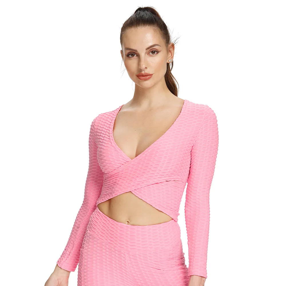 

Sports Women Tops Wear Yoga Shirts Full Sleeve Fitness Jacket Thick Jacquard Sexy Yoga Long Sleeve Crop Tops Shirt for Women Gym