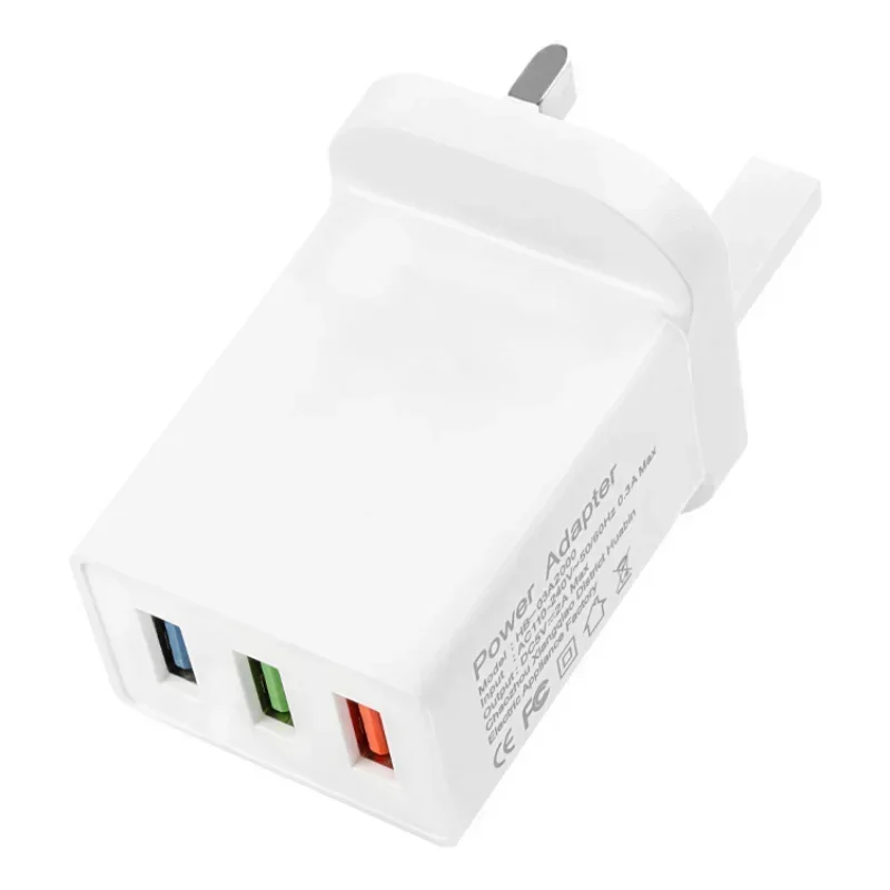 Triple Port USB Wall Charger, 5V2A Power Adapter with Two Foot Charging Cable