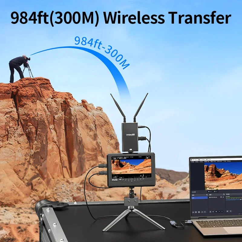Unnlink 300M/984ft wireless HDMI transmitter and receiver 1080P 5G HDMI extender kit for streaming from DSLR camera laptop to TV