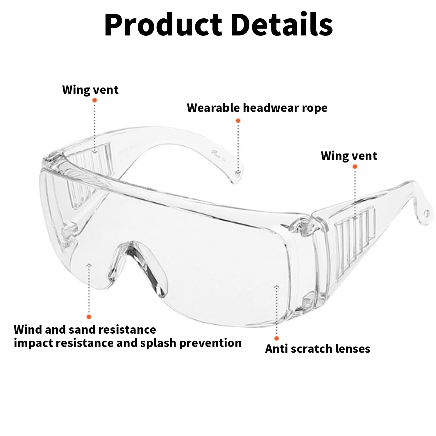 Stylish Clear Safety Glasses Surgery Patient Protection Lenses Prescription Goggles Ansi Z87 Anti Fog Dust Lab Industry Working protective goggles,protective glasses