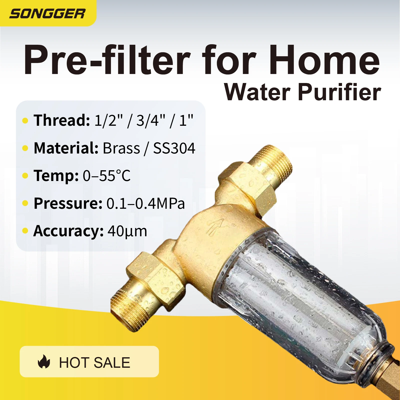 ตัวกรองน้ำก่อนเข้าบ้านทองเหลือง พร้อมระบบล้างย้อน ตะแกรงสแตนเลส ตัวเรือนใส ต่อเกลียว ใช้ซ้ำได้ สำหรับทั้งบ้าน 1
