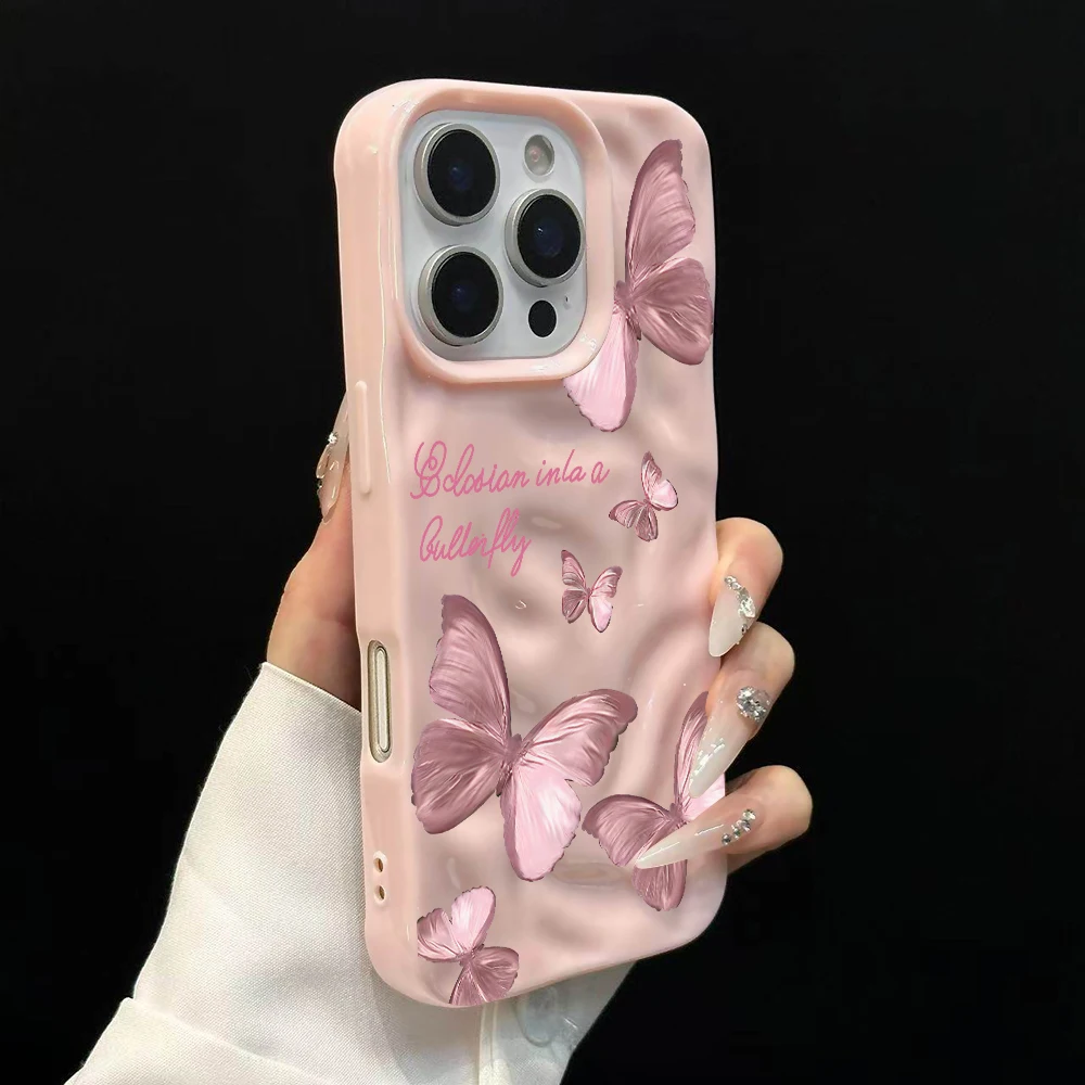 Luxury Butterfly Pattern Candy Color Shockproof Phone Case - Fashionable Cover