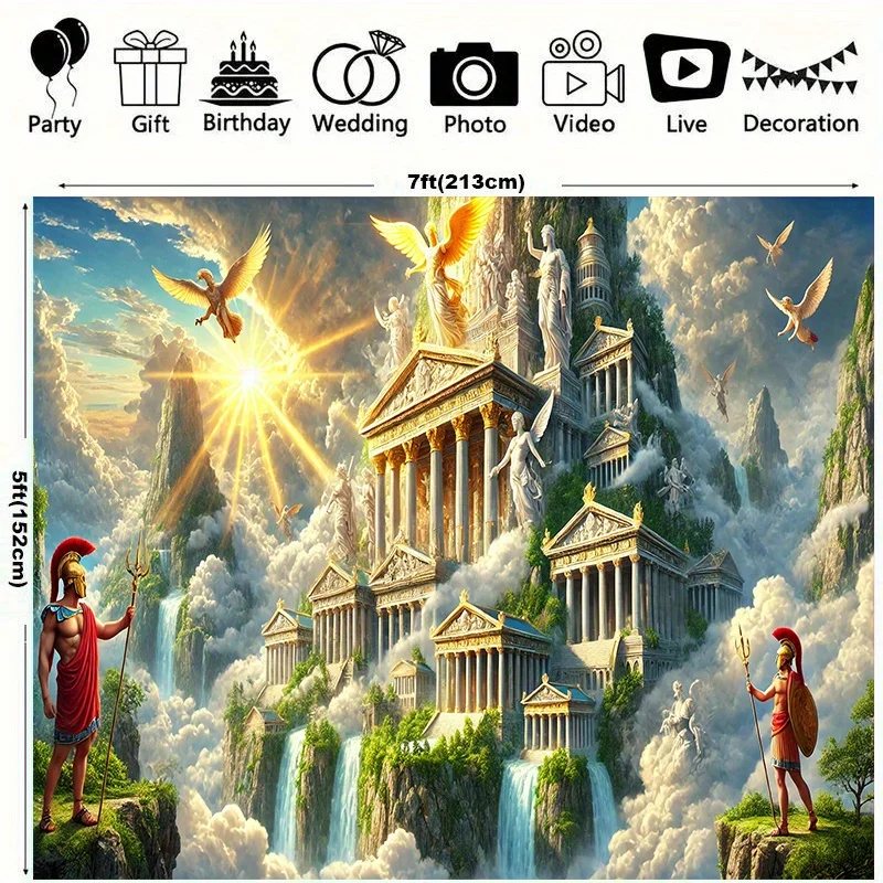 Eins, Olympus aus der griechischen Mythologie, Hintergrundbanner aus Polyesterfaser, multifunktionale Festivaldekoration – Detail 4
