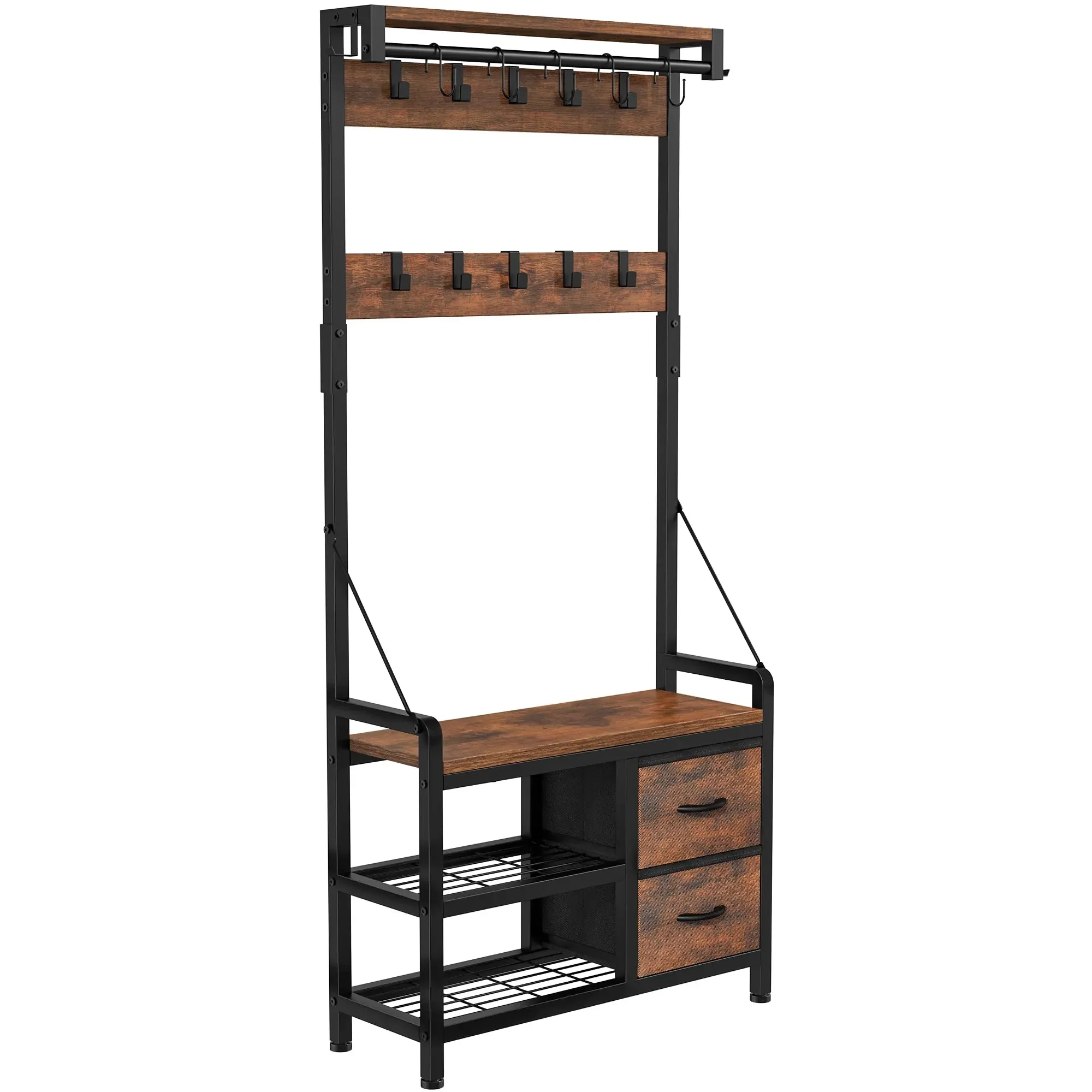 

Hall Tree Standing Metal Entry Coat Rack With Shoe Storage Rack Shelf Home Hallway Multifunctional Clothes Coat Rack