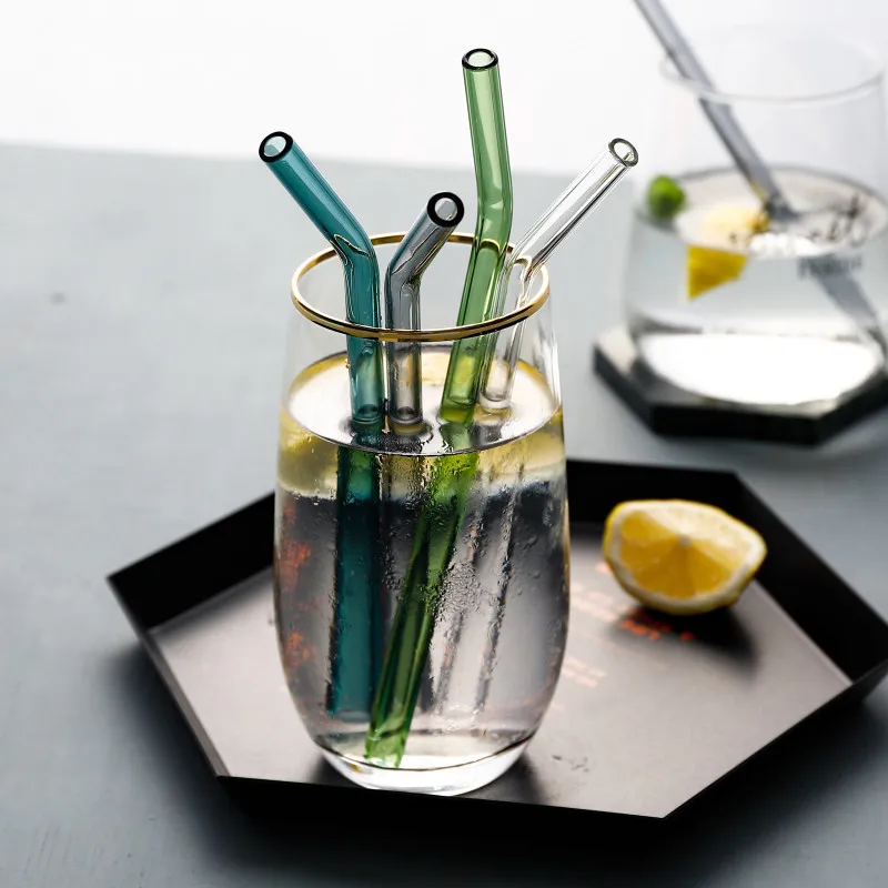8 Colors Reusable Drinking Glass Straws Eco-Friendly High Borosilicate Glass Straw for Smoothie Milkshakes Drinks Bar Accessoroy For glass straw set,drinking straws
