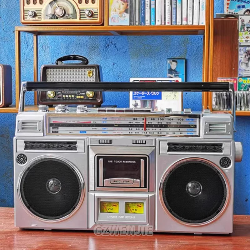 Portable Vintage Retro USB AM/FM/SW Multiband Radio Stereo Wireless Bluetooth Boombox Mp3 Audio Cassette Tape Player Recorder TF