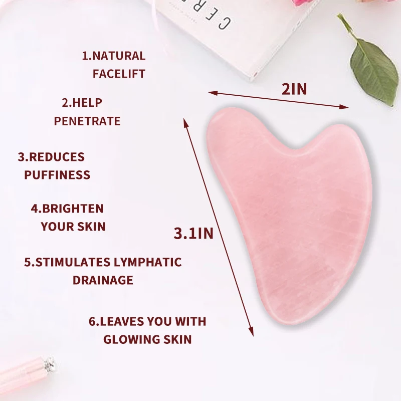 Natural Jade and Rose Quartz Gua Sha Facial Massager Tool for Face Lift and Slimming