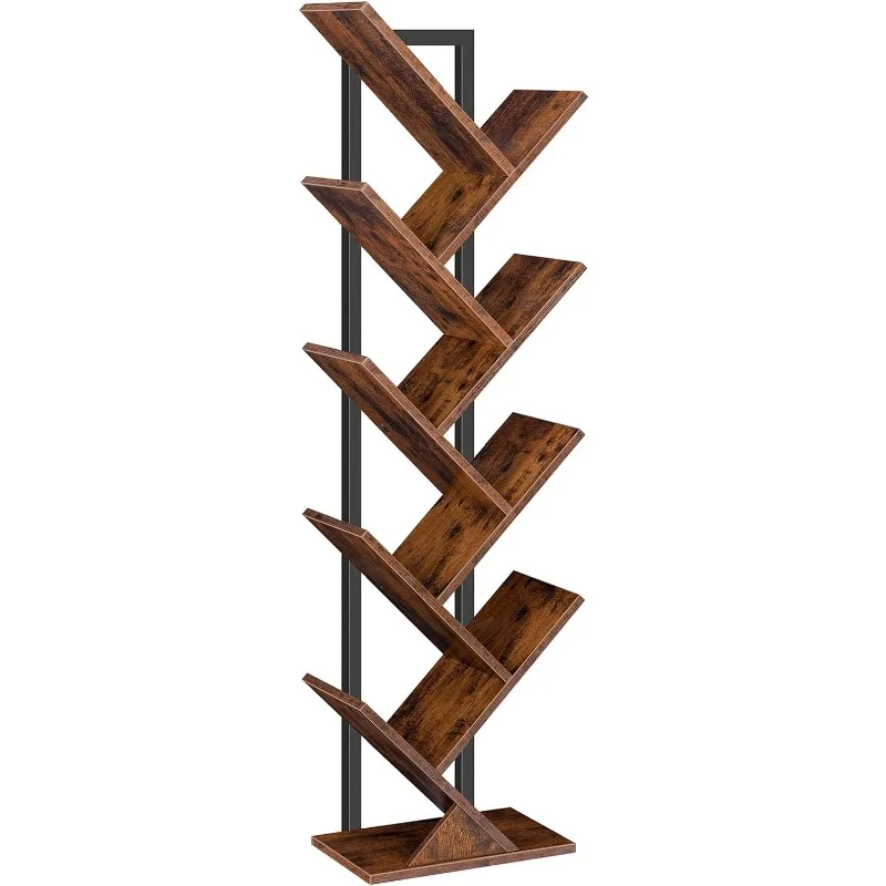 

Tree Bookshelf, 9-Tier Bookcase Wooden Shelves,Floor Standing Storage Rack, for Display of CDs,Books in Living Room,Home Office