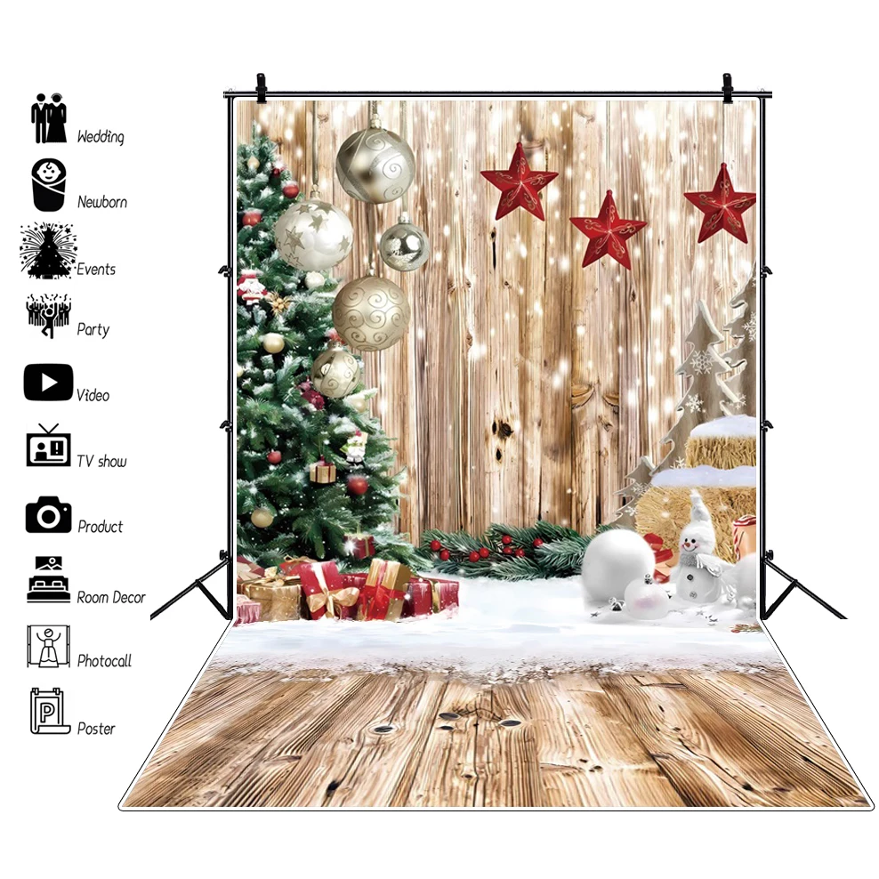 Fundo da Fotografia do Feliz Natal Placa de Madeira Decoração do Natal Pinho Neve Bebê Peitoril da Janela Estúdio de Fotografia Inverno - Image 4