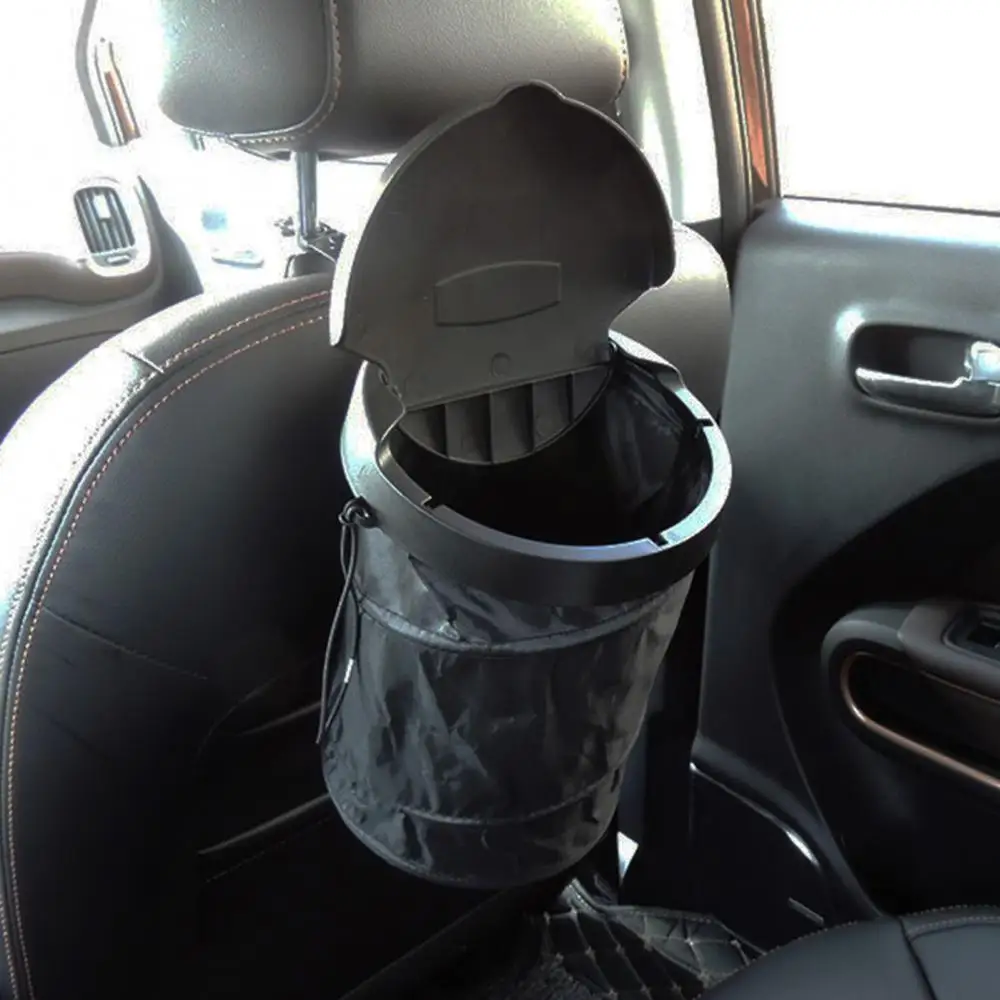 Trash Bag Garbage Can Portable Foldable Traveling Car Cylindrical Organizer With Lid Light Weight And Large Capacity