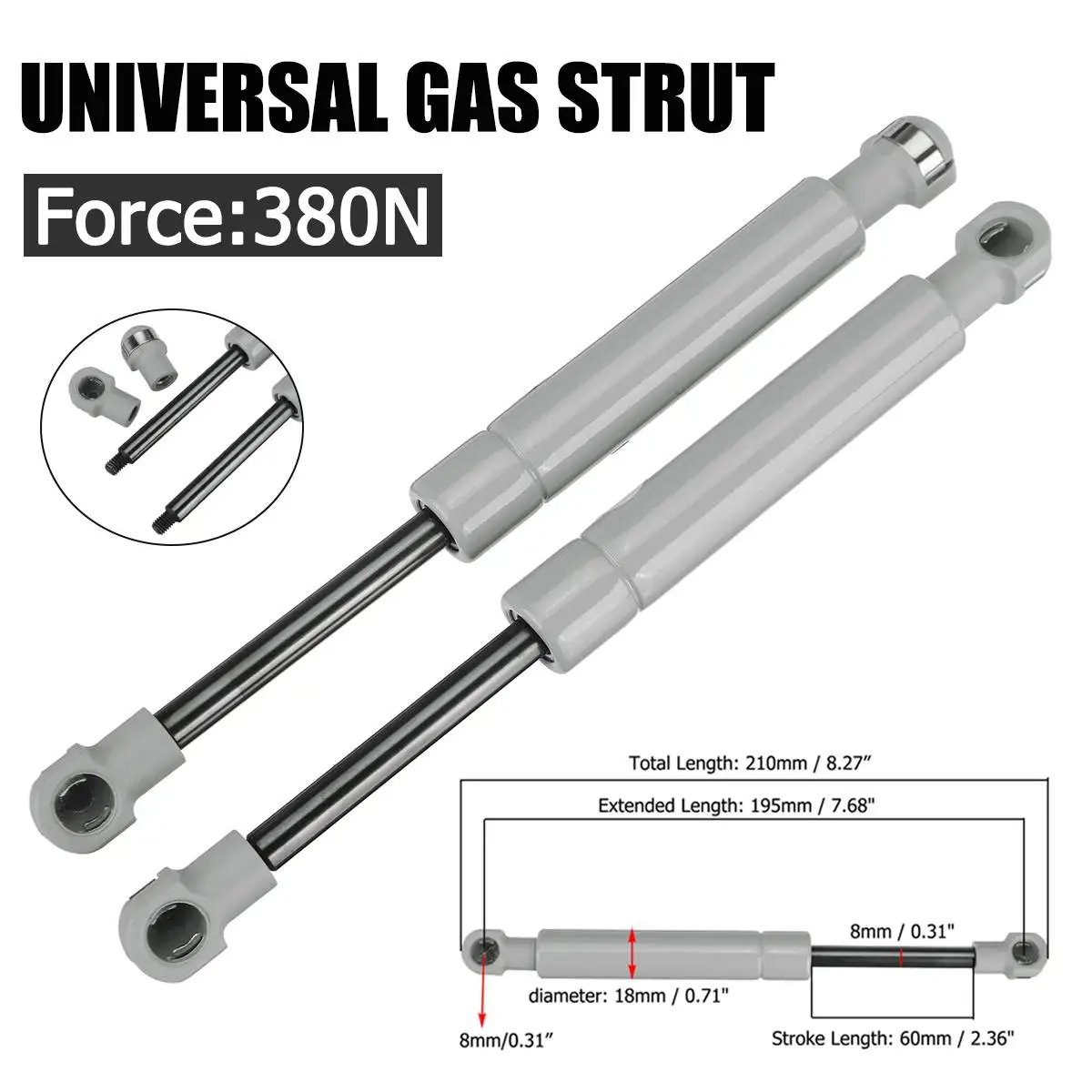 380N Car Gas Strut Bars Gas Spring Hood Support Rod Shock Lift for RV Bed Window Bus Caravans 2pcs gas spring gas strut fitting