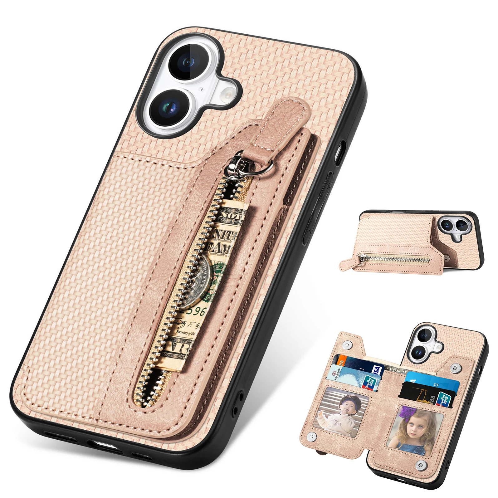 Zipper Pocket Wallet Case with Microfiber and Anti-Drop Protection - 4 Card Slots
