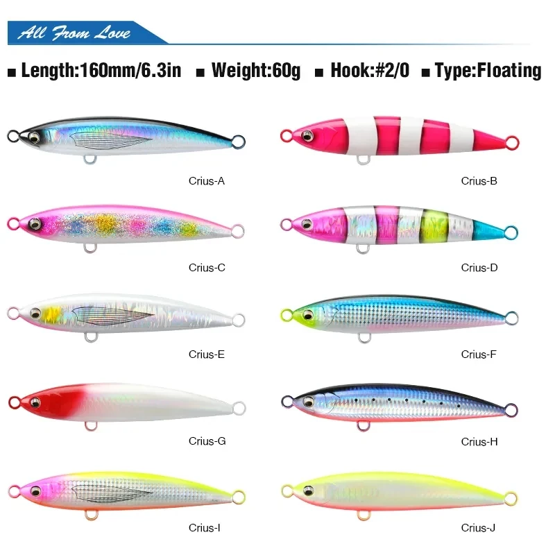 Tsurinoya 2Pcs 160Mm 60G Esca Da Pesca In Acqua Salata Matita Topwater Crius Trolling Stick Bait Per Gt Boat Sea Water Big Hard Baits