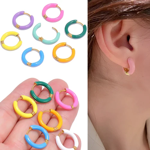 스테인레스 스틸 캔디 컬러 에나멜 청키 서클 후프 귀걸이: 자신감과 스타일의 완벽한 조화 추천