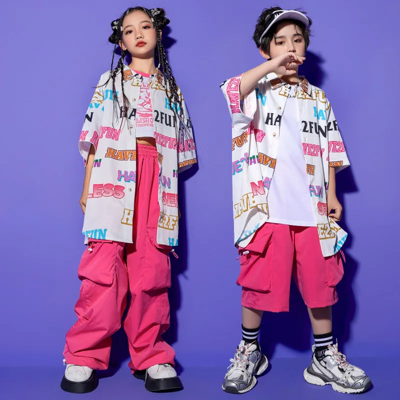 

Kid Jazz Hip Hop Dance Clothing colorful T shirt Rose Pant for Boy Girl Outfits Kpop Dancewear Stage Show Fancy Costume