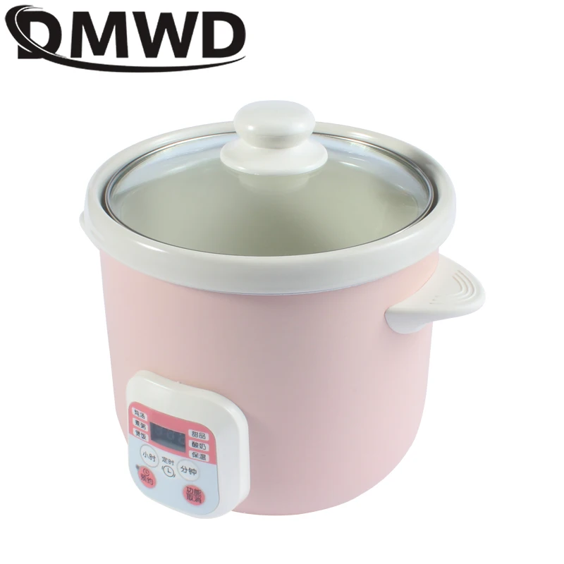 110V/220V Household Electric Smart Slow Cooker White Porcelain Porridge Soup Stewing Machine Time Control Baby Food Steamer 1.5L 4