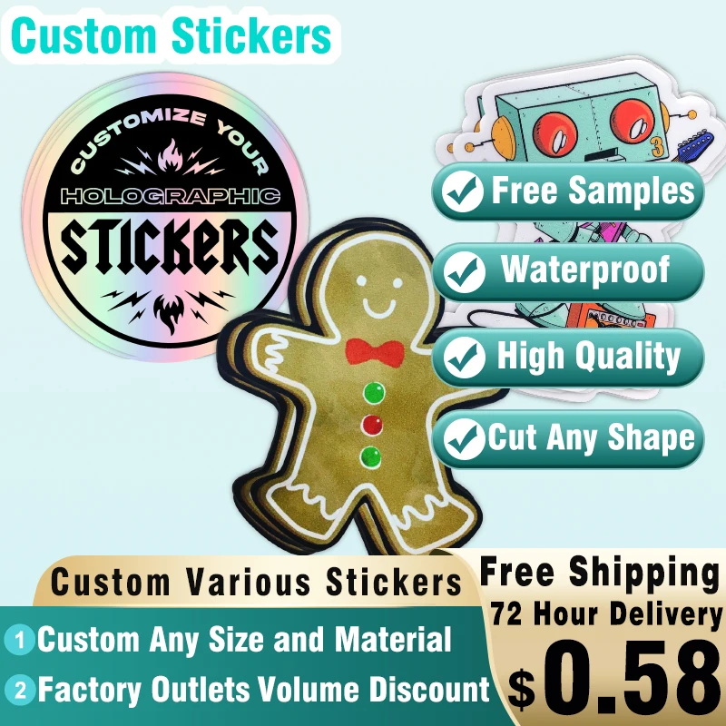Custom Label Stickers Personalized Logo Customize Kawaii Cartoon Anime Stickers Waterproof Adhesive Decal for Car Wedding Bottle