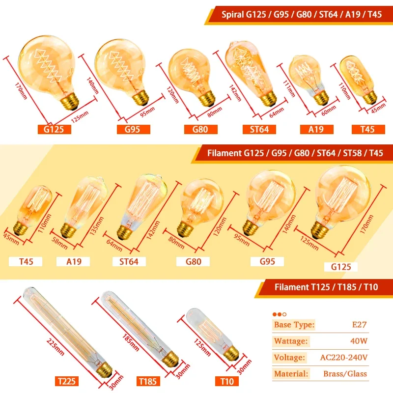 รูปสินค้า หลอดไฟ Edison ไส้ 40W E27 ตกแต่งบ้านสไตล์วินเทจ