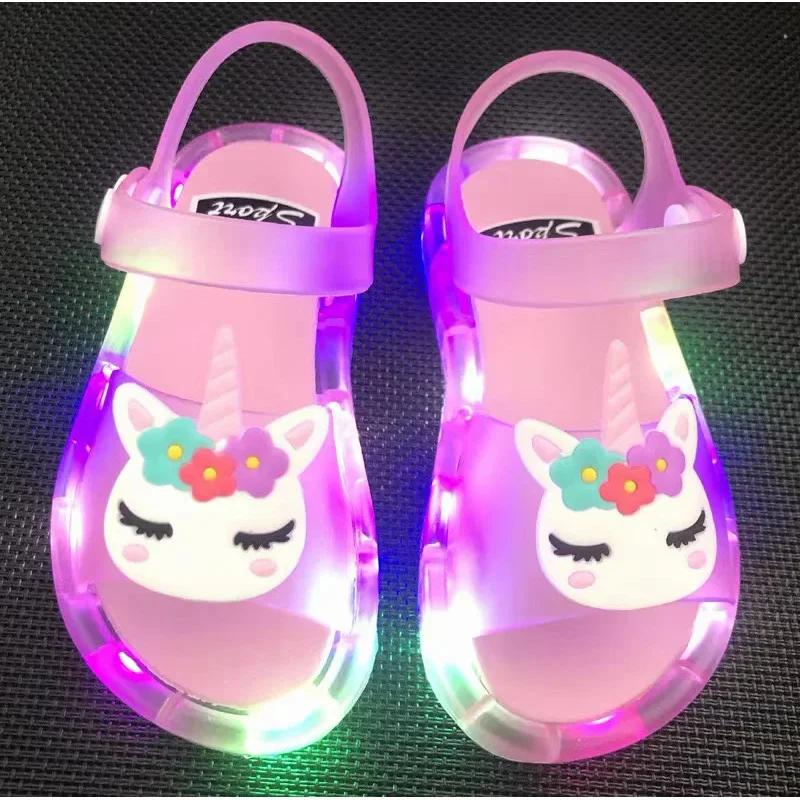 Children Luminous Sandals Girls And Boys Cute Cartoon Fashion Glow Slipper Kids Crystal Beach Shoes 1-6 Years Baby Shoes 6