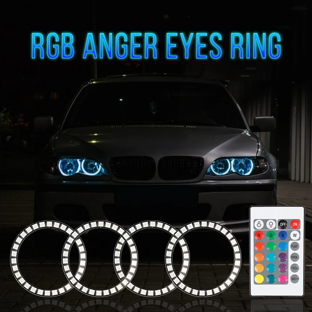 

OKEEN 4 шт. RGB Led ангельские глазки для автомобиля 70 мм 80 мм 90 мм 100 мм 110 мм 120 мм мотоциклетные автомобильные кольца Halo с дистанционным автоматическим фаром DRL