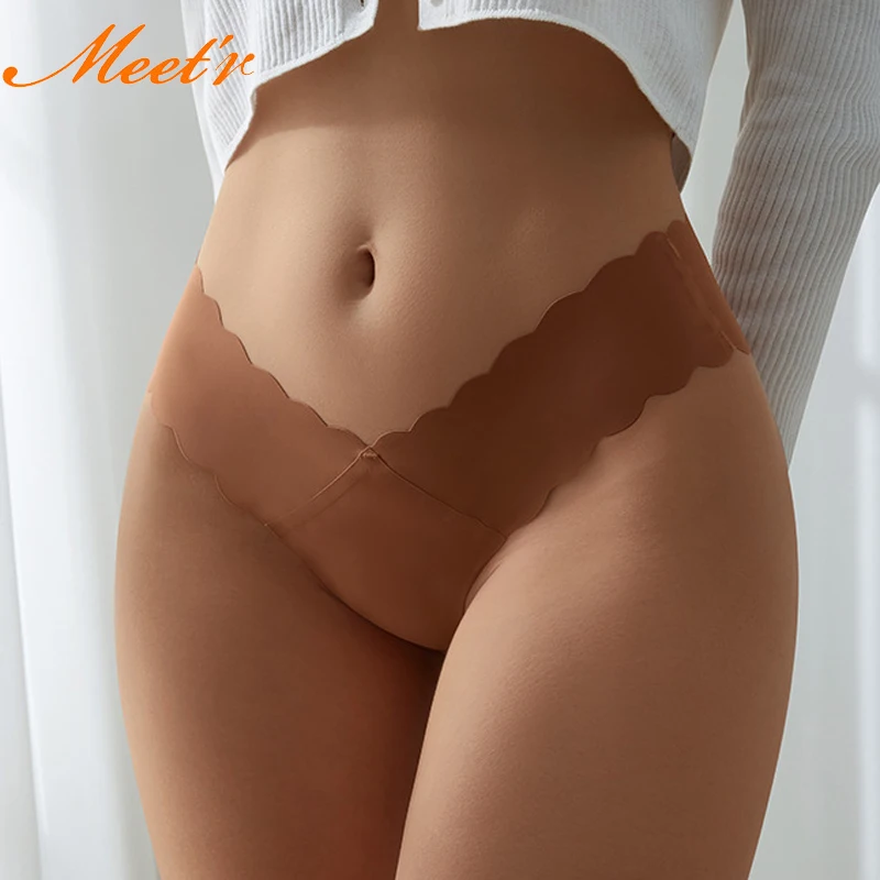 

Meet'r Women Sexy Ice Silk Panties Low-Rise Elasticity Lingerie Female G String Underwear Wave Edge Comfortable Thong Intimates