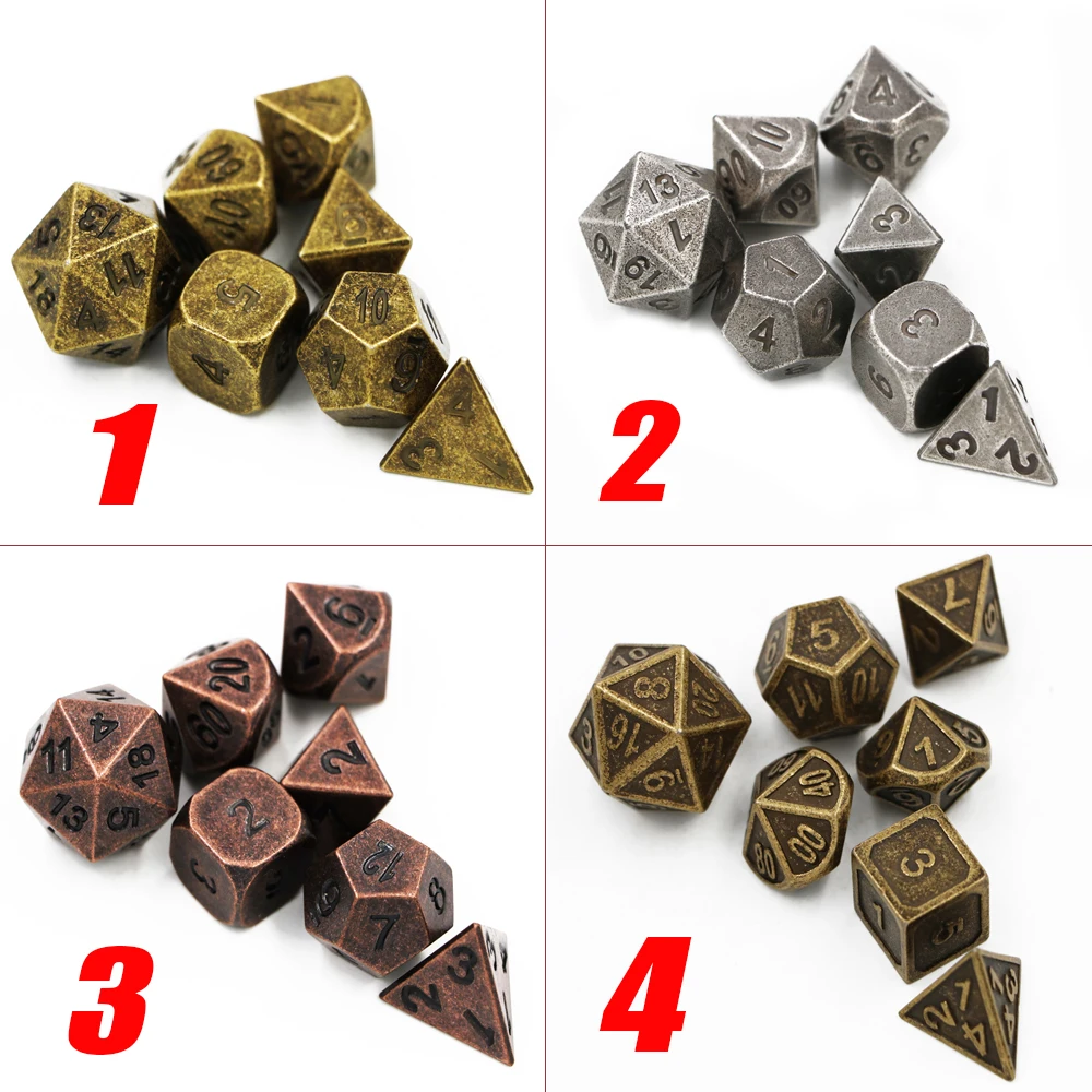 IMDG 7pcs/set Creative RPG Game Dice Polyhedron Metal Dice Cubes Retro Color Digital Game