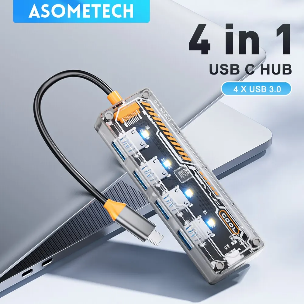 ASOMETECH Type C HUB 4 in 1 USB C to USB 3.0 Docking Station Adapter For MacBook Laptop iPhone Samsung